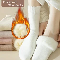 3 Pairs Wool Socks Women Winter Warm Thicken Snow Boot Markron Color Plush Hairy Soft Mid Tube Stockings Floor Sleep Socks White