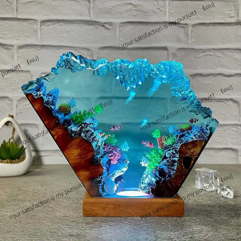 Simulated Shark Epoxy Resin Seabed Organism Diver Figure Miniature Figurines Night Glow Tabletop Home Desk Light Aesthetic Decor
