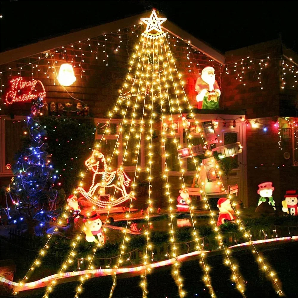 

LED Five Pointed Star Waterfall Light Outdoor Courtyard Light Starry Sky New Year Christmas Atmosphere Decorative Light