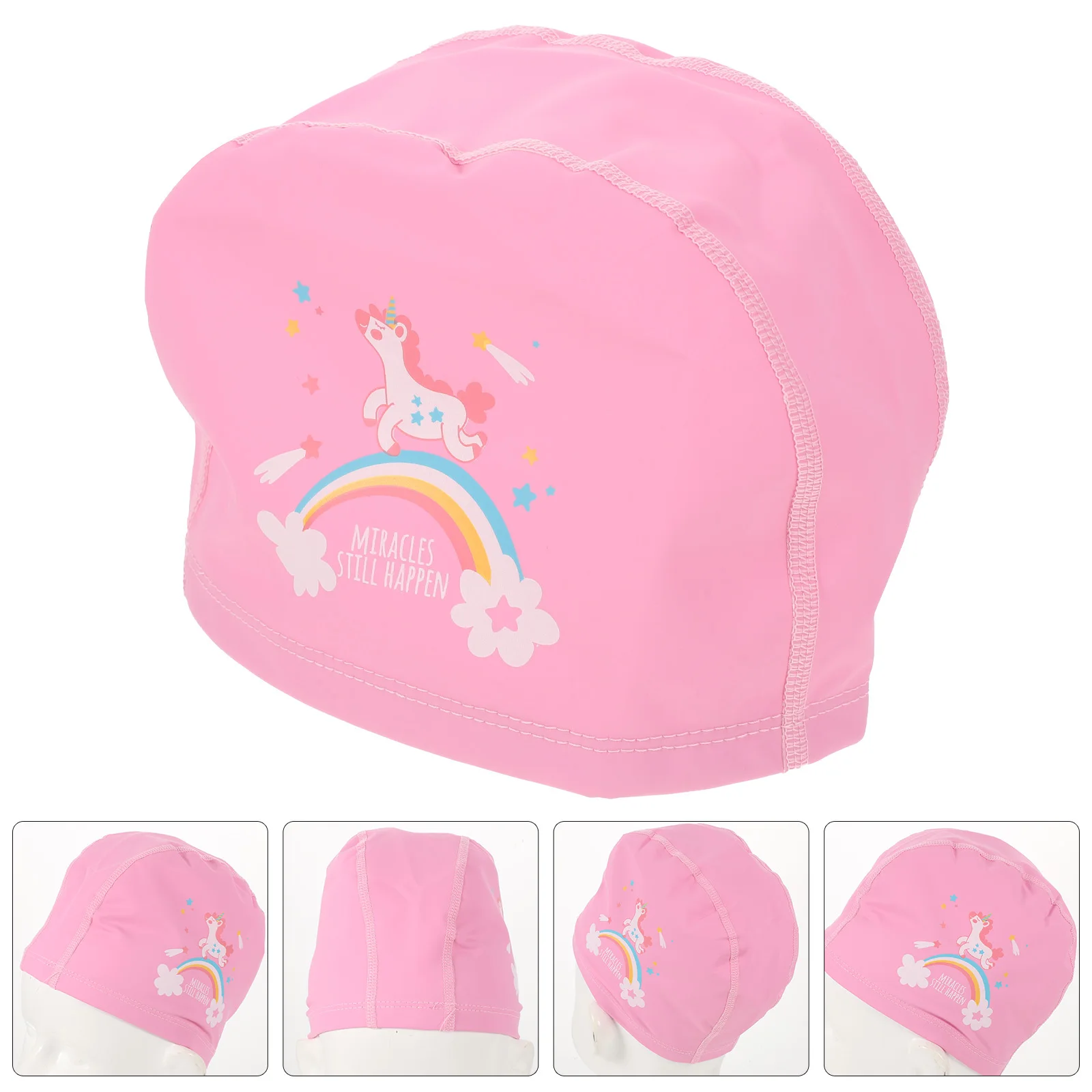 قبعة سباحة قطعة واحدة مع طباعة يونيكورن، قبعة سباحة ناعمة قابلة للتمدد للشعر الطويل أو القصير، قبعة حمام السباحة #6