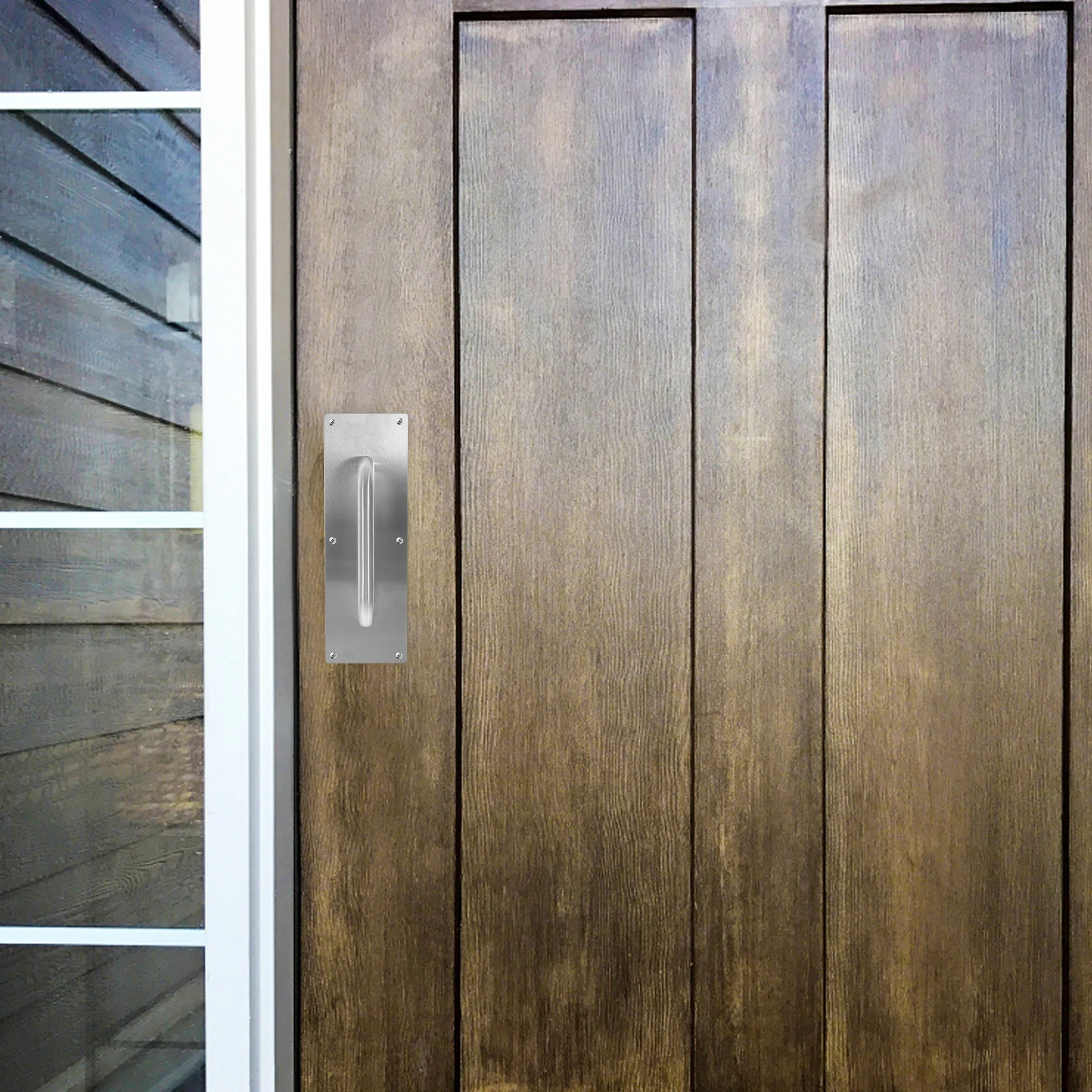

Stainless Steel Fire Handle Black Push Plate Wide Base Commercial Pull Handle For Wooden Sliding Composite Doors Closet Barn