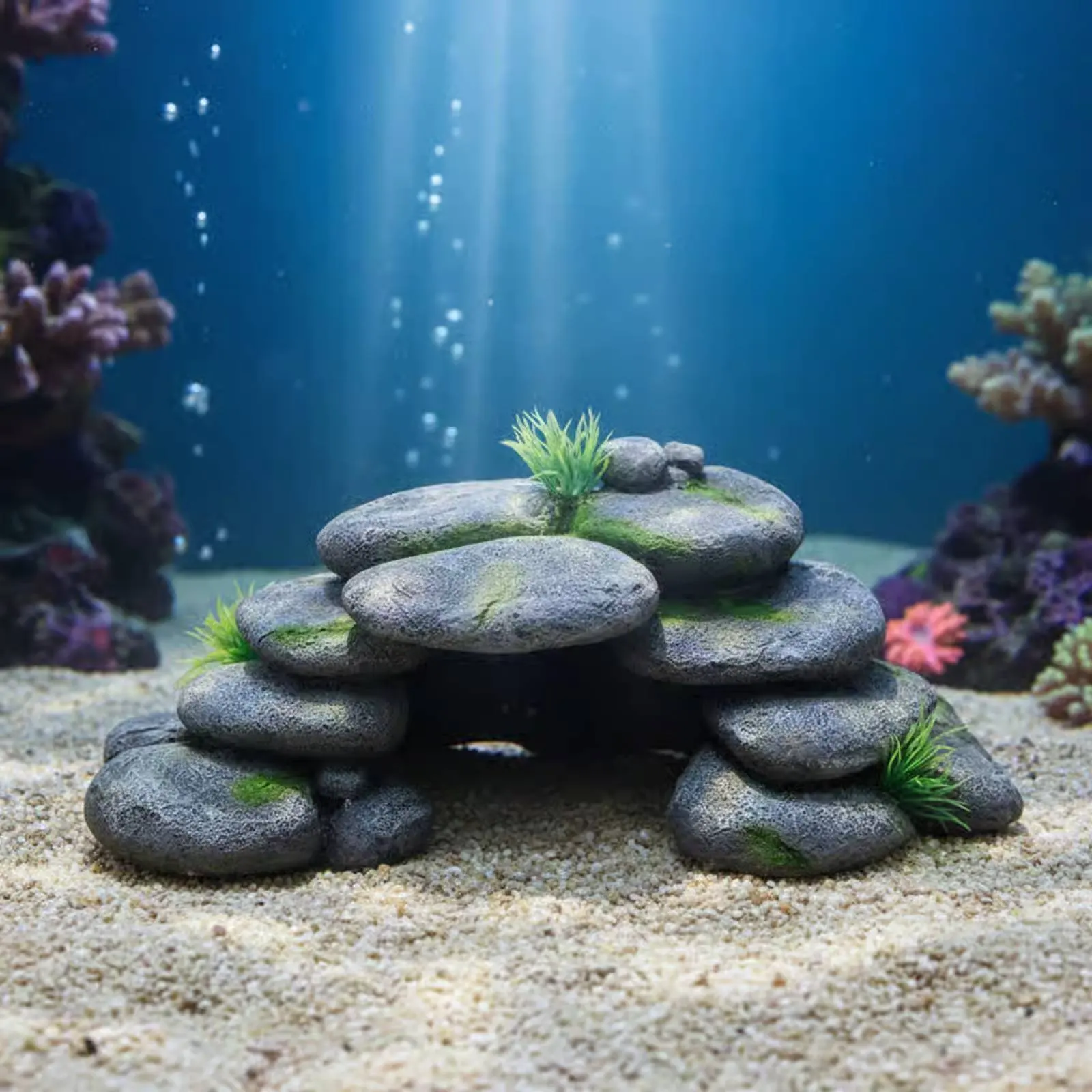 Resin Rock Cave Aquatic Pet Hideout Cave Stacked Pebble Decoration No Edges Aquatic Habitat Hiding Stone Low Maintenance