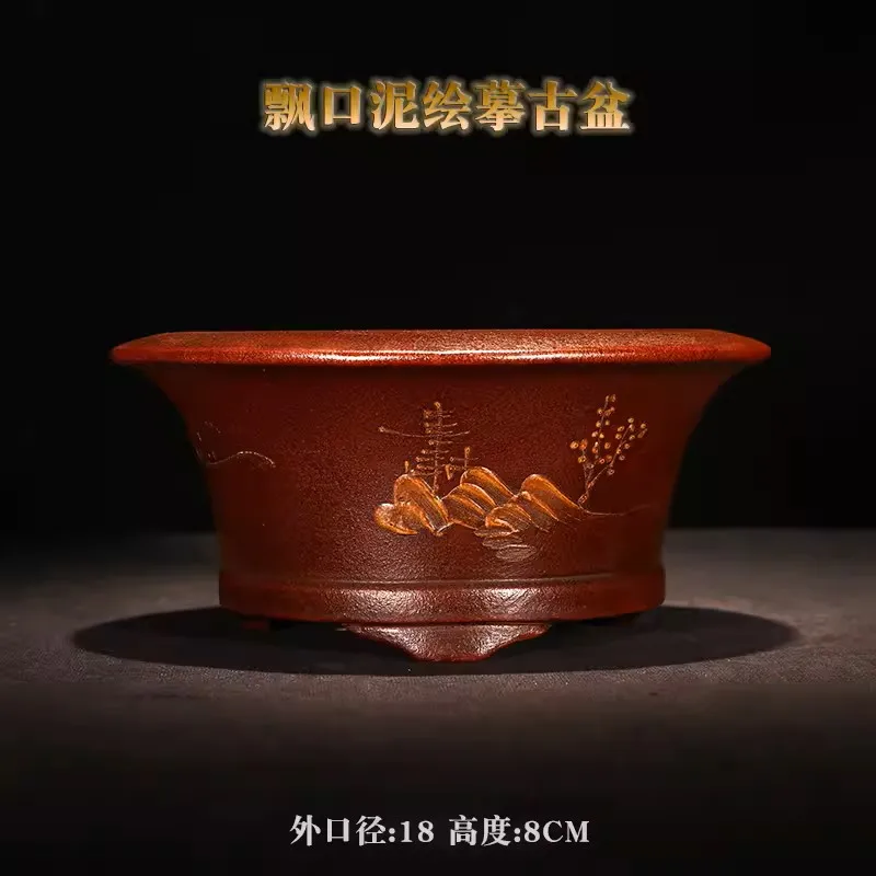 

Purple Sand Round Circle Bonsai Pot,Small Vase,Tradition Chinese Handmade Painting,Home Office Desk Table Garden Decoration