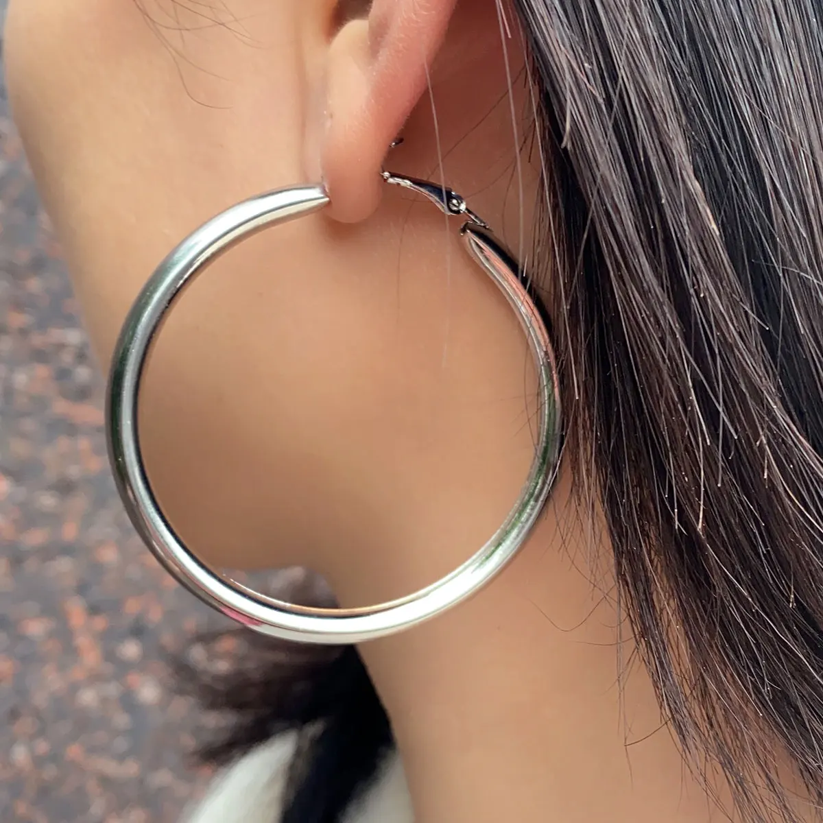 Trendy Silver Color Big or Small Circle Hollow Hoop Earrings for Women Exaggerated Metal Geometric Smooth Round Earrings Jewelry