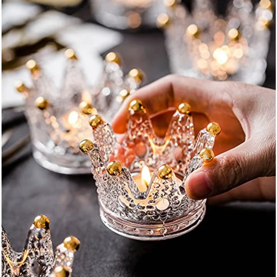 

Crown Glass Tealight Candle Holder Set of 12 Votive Candle Holders for Wedding Party and Home Decor