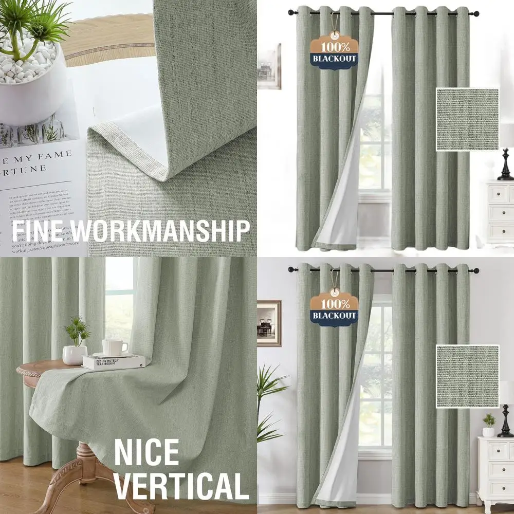 

Шторы блэкаут из 2-х частей, длина 96 дюймов, с белым флокированием, термоизоляционные, с антикоррозийными люверсами, цвет меланж салатовый