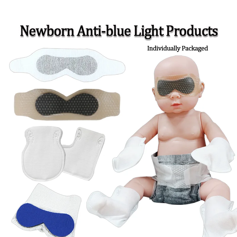 Newborn Anti Blue Light Full Set  Phototherapy Eye Mask Gloves Foot Cover Diaper Infant Jaundice Light Blocking Kit