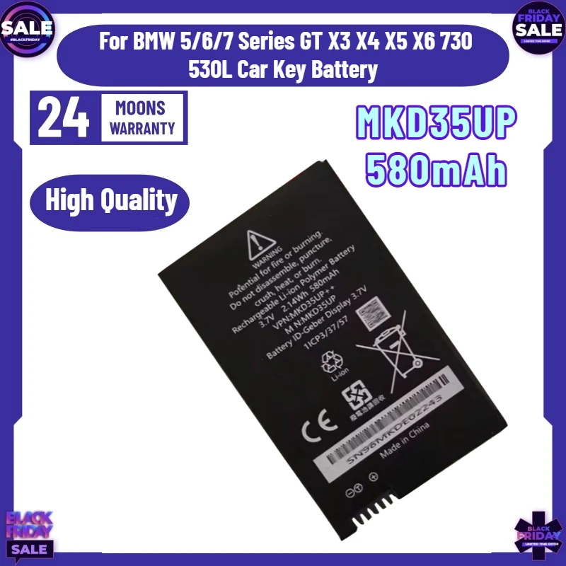 New MKD35UP Battery for BMW 5/6/7 Series GT X3 X4 X5 X6 730 530L Car Key Battery 580mAh MKD35UP++