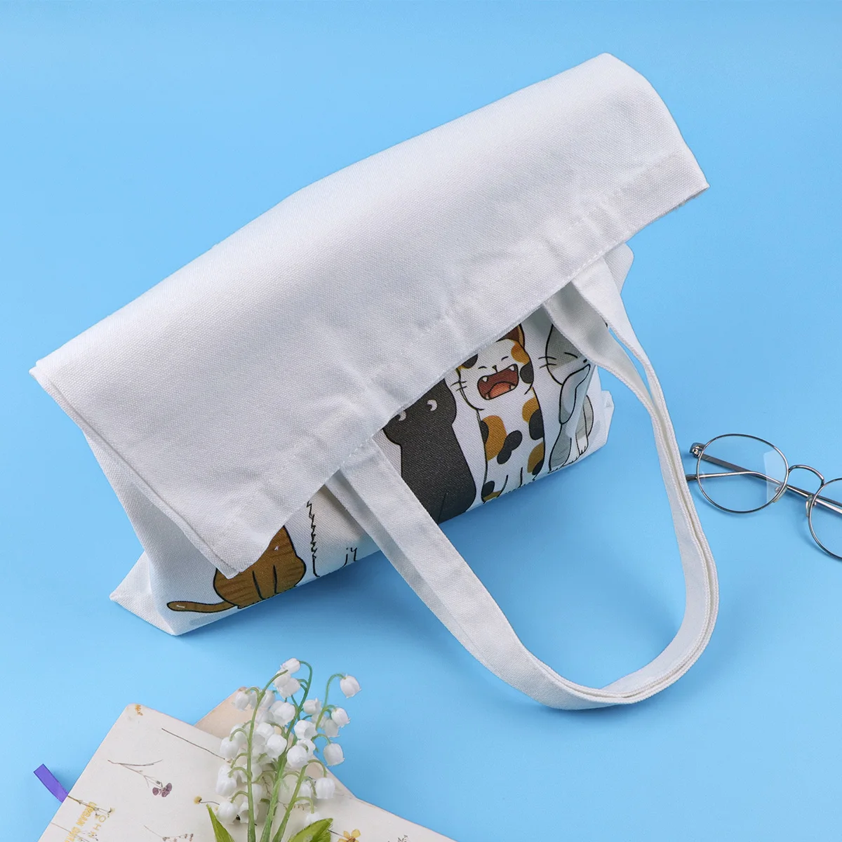Leuke kat canvas draagtas boodschappentas multifunctionele handtas voor dames Casual opvouwbare schoudertas Schoolhandtas cadeau