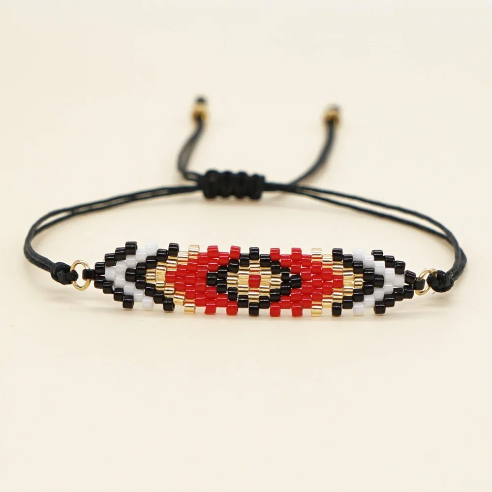 Pulsera de cuentas de arroz con diamantes de ojo de diablo arcoíris, pulsera de cuentas Bohemia ajustable de moda simple tejida a mano