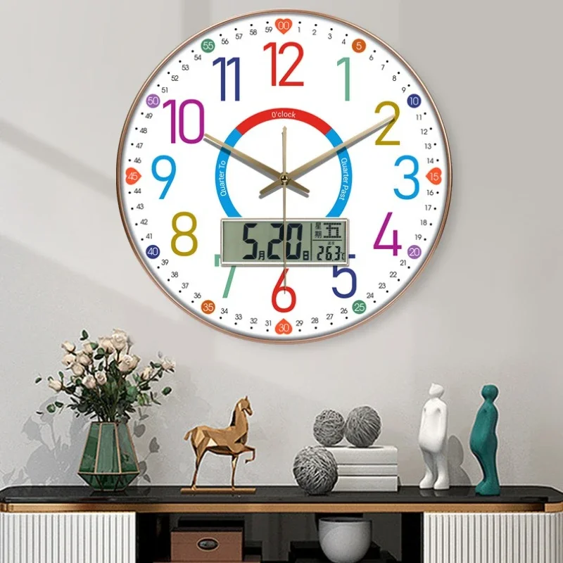 Cute Digital Wall Clock Living Room Modern Children Round Early Education Wall Watch Bedroom Horloge Murale Home Decoration