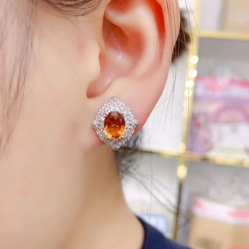

Dazzling Gemstone Silver Earrings 7mm*9mm Total 4ct Natural Citrine Earrings Solid 925 Silver Citrine Jewelry with Gold Plated