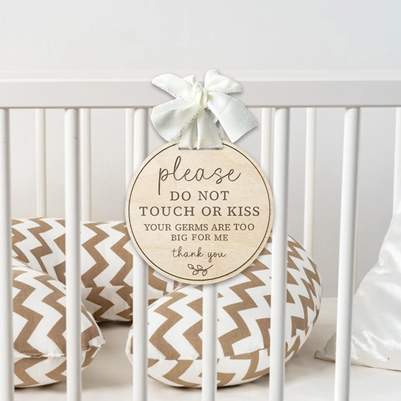 YOMDID Babyschild „Lust Do Not Touch or Kiss“, „Do Not Touch“, Baby-Holzschild „No Touching“, Babyautositzschild für Neugeborene