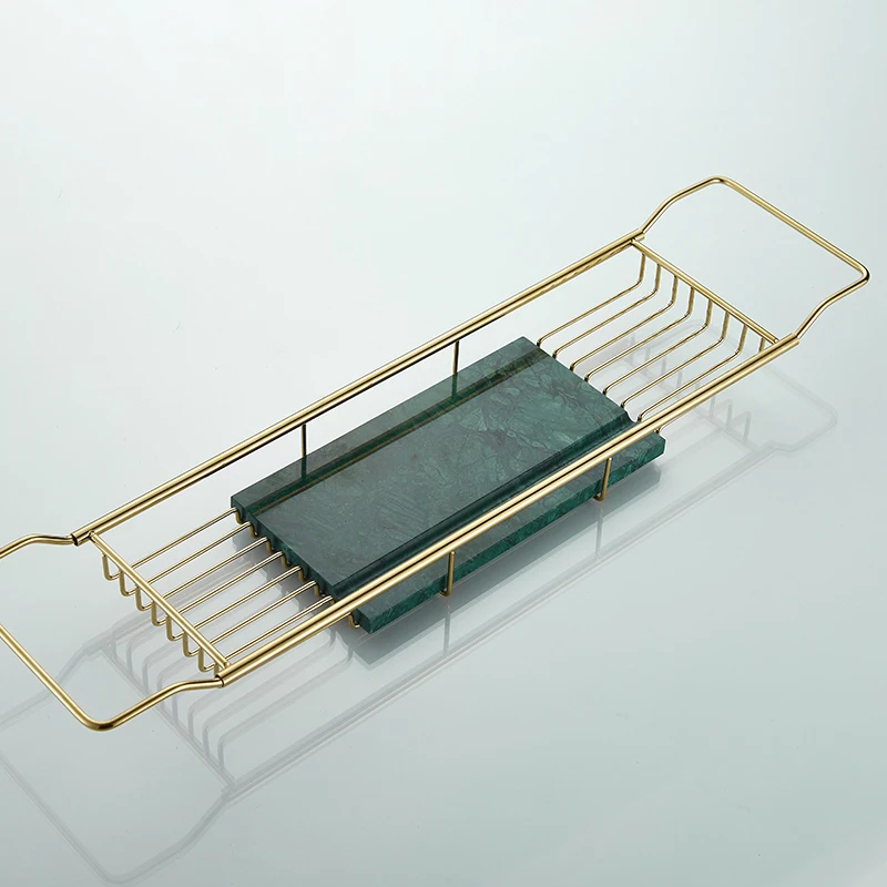 

Stainless Steel Bathtub Tray Over Bath Tub Table Shelf with Extending Sides Natural Marble Telescopic Non-slip Shelving