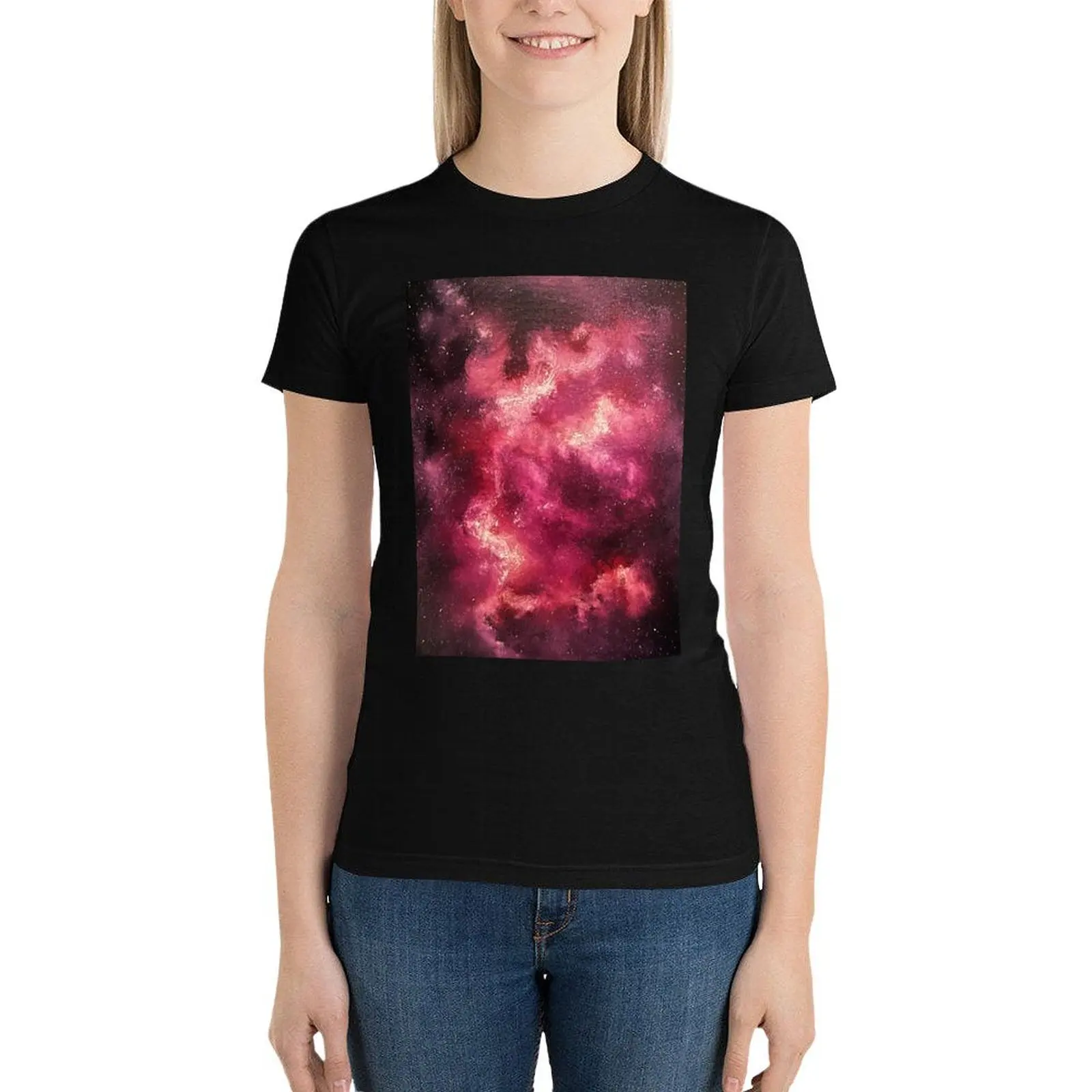 

Red Galaxy T-Shirt Short sleeve tee Aesthetic clothing tops Female clothing t shirt Women