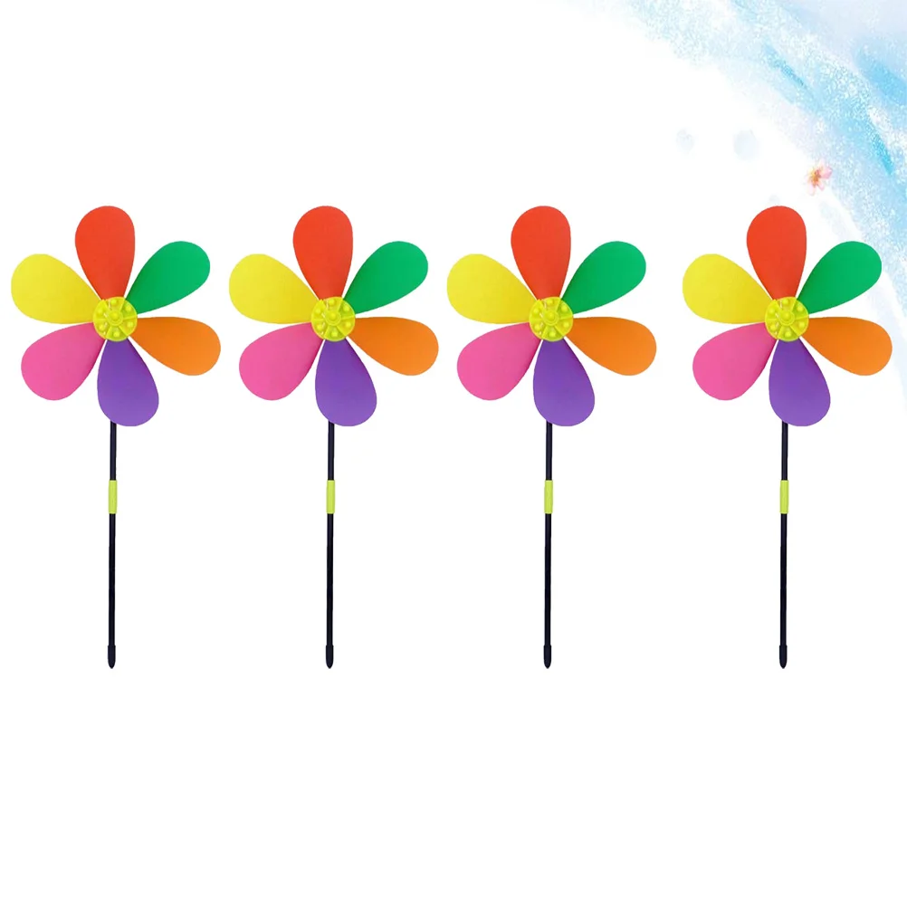 

4pcs Six Leaf Six Color Pvc Colorful Windmill Waterproof For Garden Lawn Outdoor Indoor Decoration Scenic Area Square Ornament