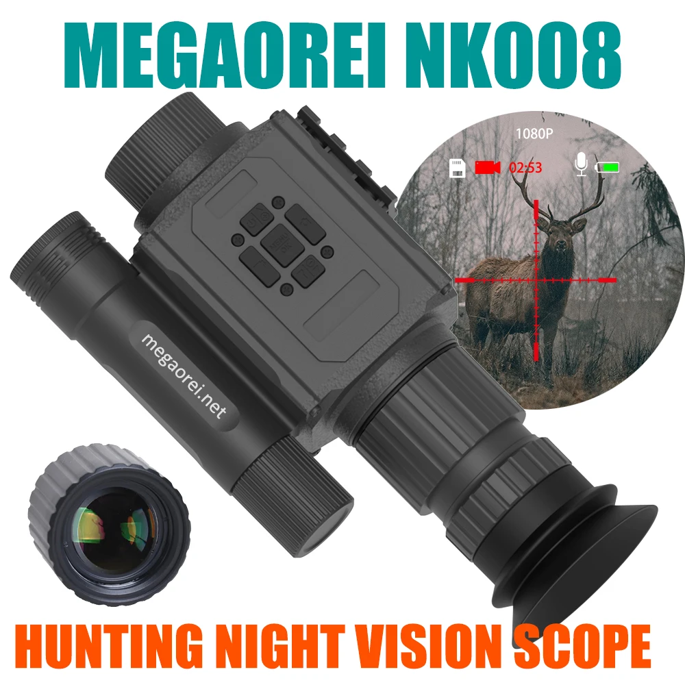 Megaorei NK008 Visor Nocturno Integrado, Cámara de Caza, Óptica, Monocular, Observación de Vida Silvestre, 1080p, 850nm, 940nm, IR