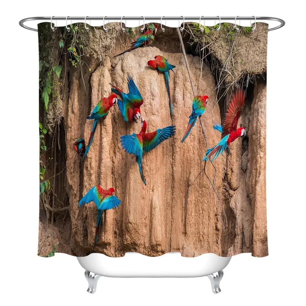 Birds Pattern Shower Curtains Bathroom Waterproof Polyester Parrot 3D Printing Decor Wall Partition Curtains for Bathroom Shower