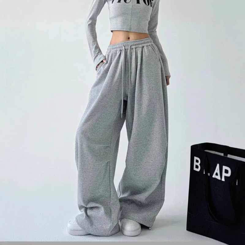 

Pant Women Wide Leg Long Pants Lace Up High Waist Casual Loose Straight Trousers Y2k Streetwear Elegant Capris Work 2025 Jogger