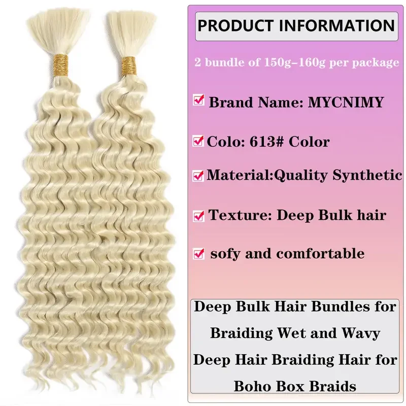 613 Blonde Human Braiding Hair For Boho Braids Deep Wave Crochet Human Hair Braiding Hair Knotless Micro Bohemian Braiding Human