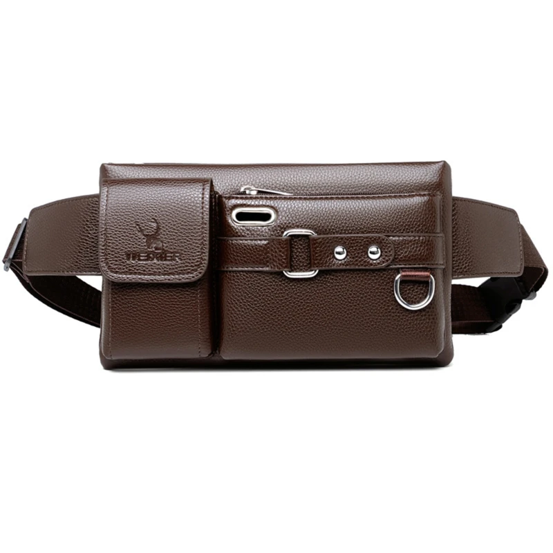 Cow Leather Waist Bag For Men Travel Waist Pack Vintage Small Fanny Pack Male Belt Pouch Bag Casual Cell Phone Chest Bag