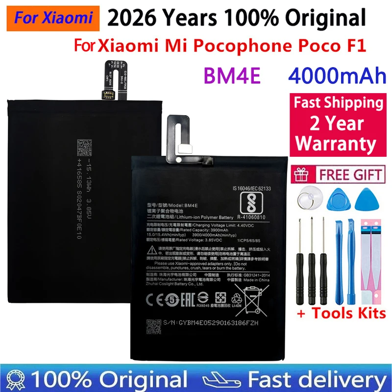 

4000mAh 100% Original Battery BM4E For Xiaomi MI Pocophone poco F1 Replacement Phone Battery Fast Shipping