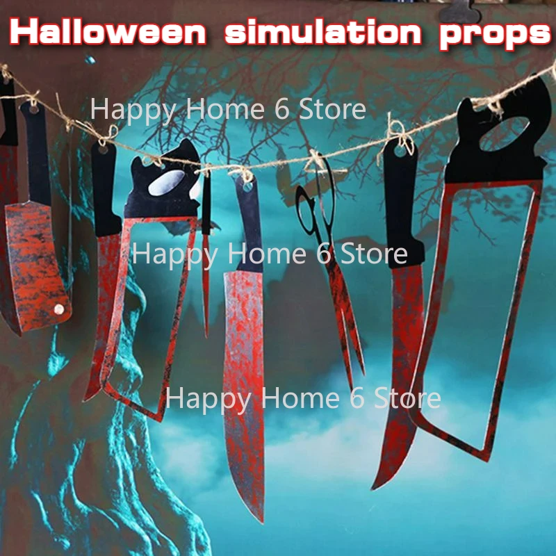 

Emulation Lofytain 12pcs/lot Halloween Plastic Blood Knife Tools Sets Horror Spooky Haunted House Hanging Knife Garland Banner