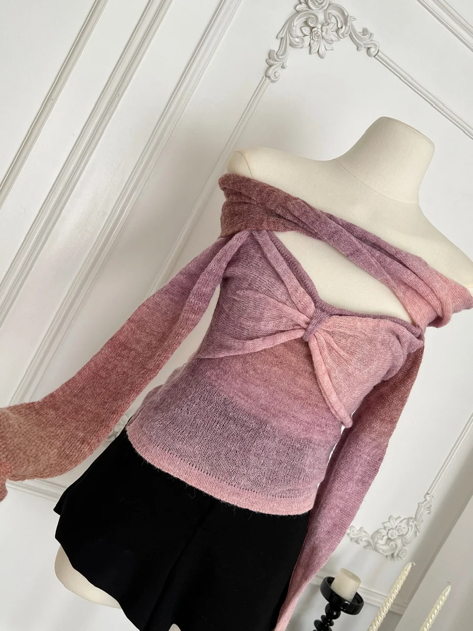 

Pure Desire Spicy Girl One oulder adient Knot Sweater Women's Slimming Soft Boting T-irt Top Autumn