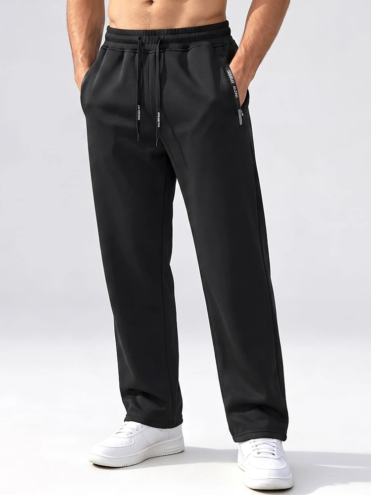 Men's long pants with fleece and thick outer layer men's pants winter warm cotton pants straight-leg loose joggers