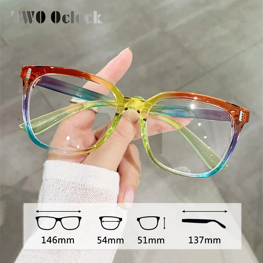 Trendy Women's Eyeglass with Frame Square Rainbow Colorful Prescription 0 Diopter Grade Glasses Female Plastic Anti Blue Eyewear