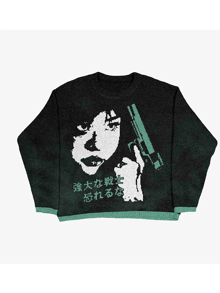 Autumn Winter Kawaii Pattern Print Knit O-Neck Women Men\'s Pullover Y2K Harajuku Street Wear Fairy Grunge Loose Couple Sweater
