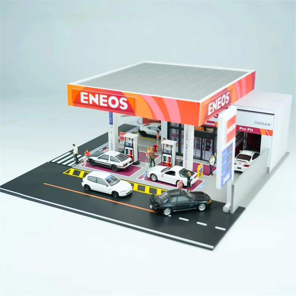 GFANS 1:64 Scale Diorama Car Garage Model Assemble LED Lighting Car Parking Lot Backdrop Display Scene Model Toy Collection Gift
