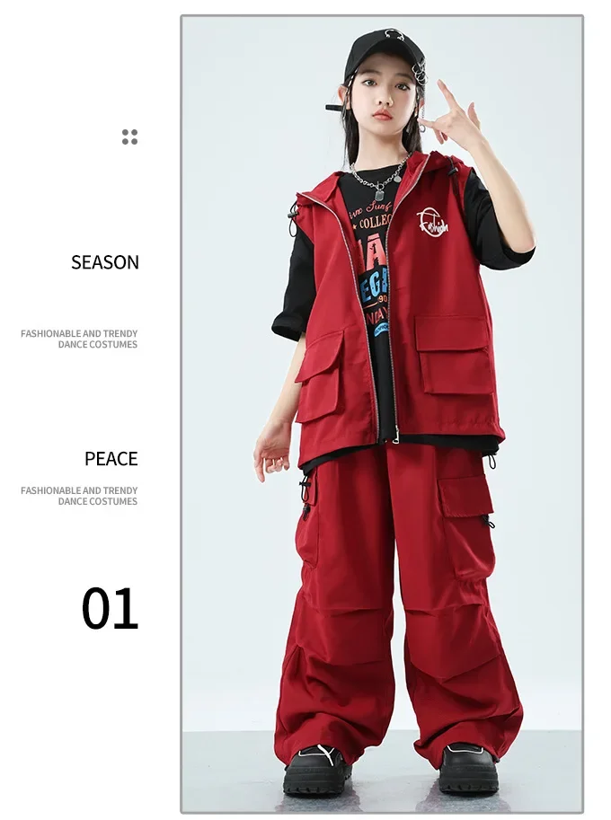 Kinder Hip-Hop Street Dance Outfit Set Jungen Mädchen Bühnenkostüm Trendige Ärmellose Weste Modenschau Partykleidung – Detail 4