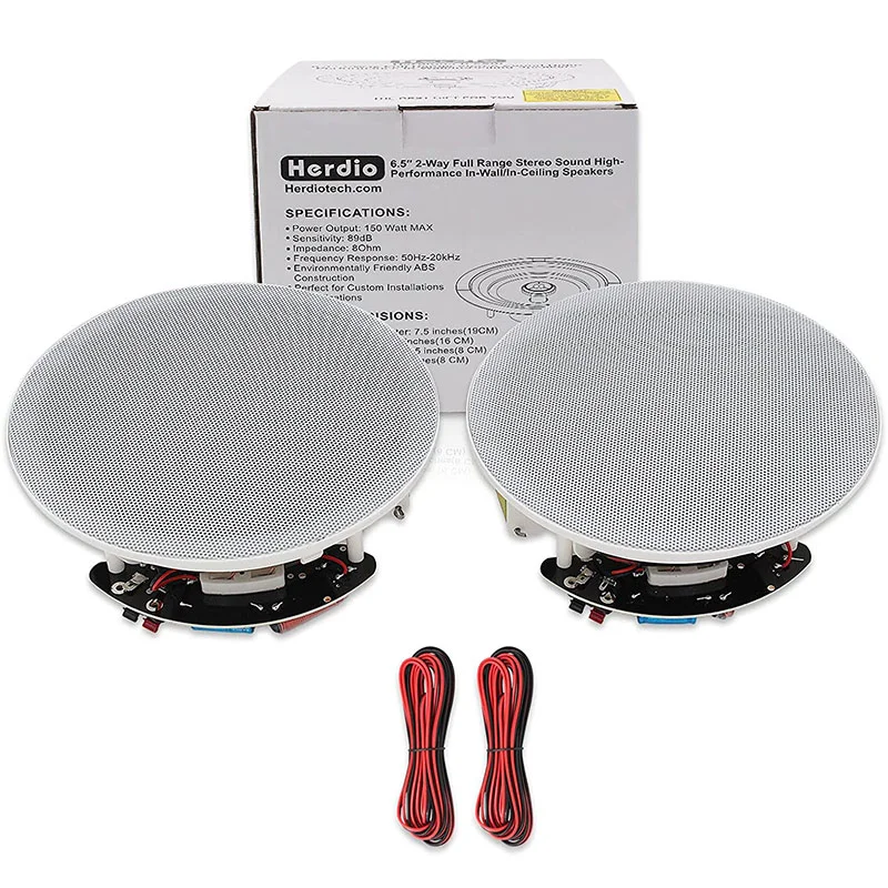 

Herdio 6.5” 2PCS Flush Mount In Ceiling Speakers 2-Way Passive Speaker System 300 Watts Great For Bedroom Bathroom Kitchen