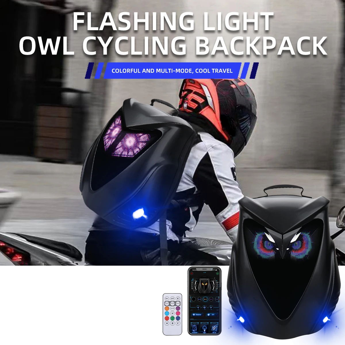 

LED Screen Owl Cycling Backpack Programmable DIY Riding Bag APP Control Motorcycle Helmet Bag Hard Shell With Flashing light