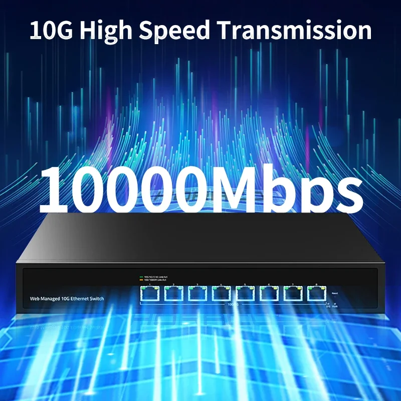 HORACO 10Gb 8 Port Web Managed Ethernet Switch 10000Mbps Network Switch 160G Bandwidth Homelab Networking Hub Internet Splitter