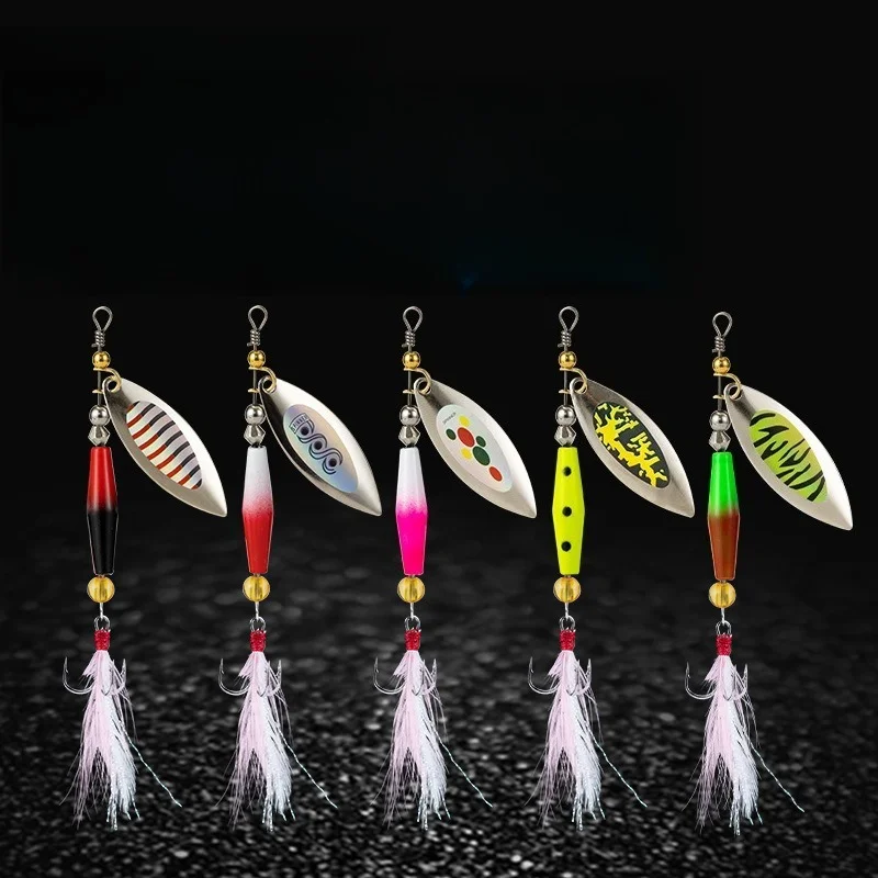 1pcs  Feather Spinner 7.1g 8.5cm Metal Spinner Lure Spinning Hard Lure Feather Treble Hook Double Willow Leaf Lures with Spinner