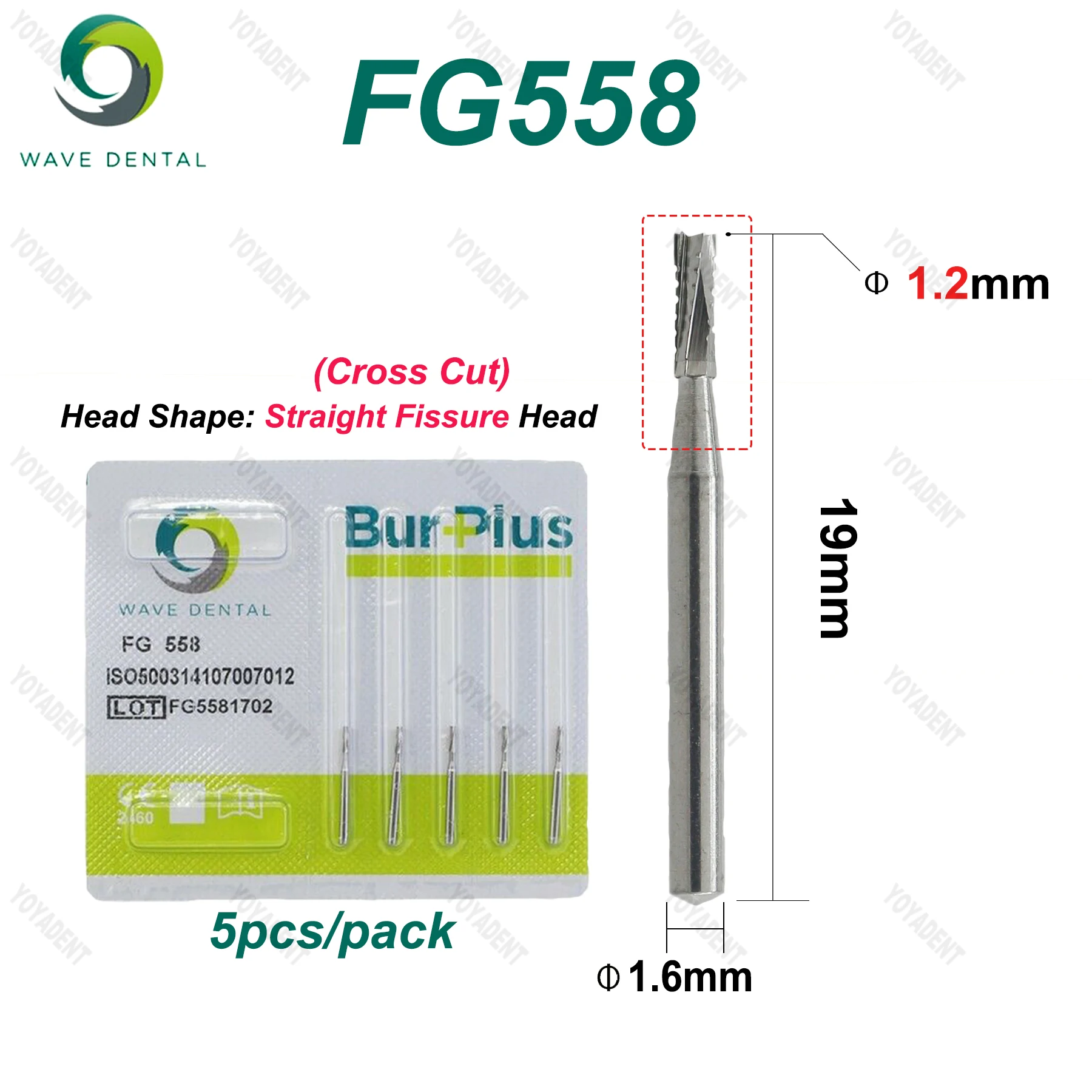 WAVE Dental Burs FG Cross Cut Straight Fissure Head Dentistry Drills For High Speed Turbine Handpiece Dia.1.6mm 5pcs/Pack