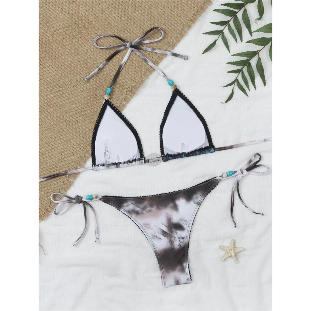 Zweiteiliges Bikini-Set, bedruckter Neckholder-Bikini, Damen-Badeanzug, Damen-Bademode, mit Trägern, hoch geschnitten, Badeanzug, Badebekleidung, Schwimmbekleidung V7613 – Detail 4
