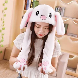 Bunny Moving Ears Hat Cute Ear Hat jumping up Funny Toy Cap Cartoon Rabbit Easter Plush Hat Girls Kids Cosplay Party Cap Adult