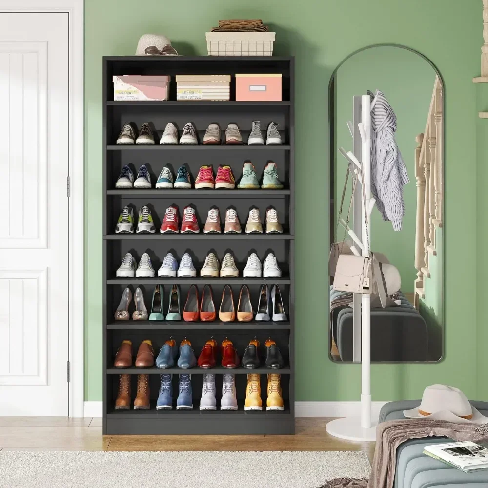 

9 Tier 45 Pairs Heavy Duty Wood Freestanding Shoe Storage Cabinet Shoes Organizers Shoe Rack Space Saving Pure Black Shoemakers
