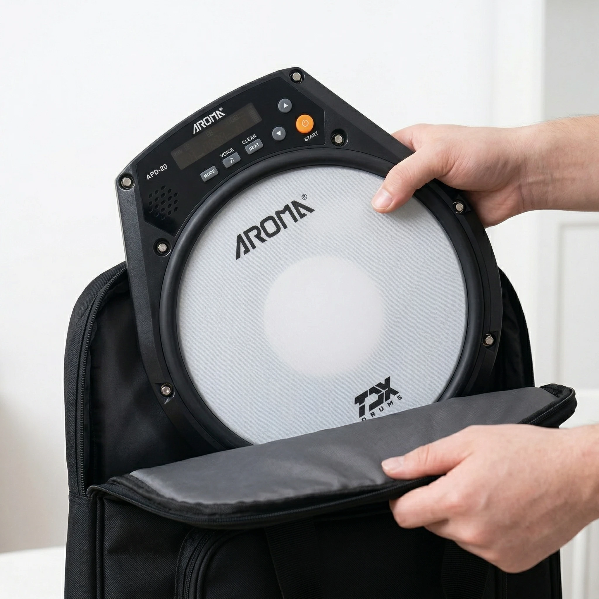 Aroma APD-20 Dumb Drum Pad, Pad de Práctica de Percusión Recargable con Sensibilidad Ajustable y Metrónomo para Bateristas, Ideal para Viajes y Estudio