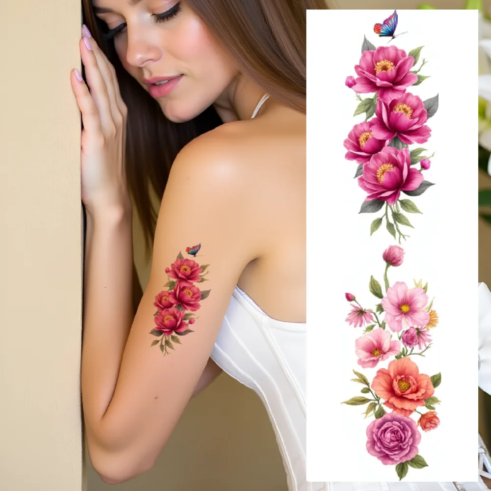 

9pcs Temporary Tattoo Sunflowers Colorful Roses Daffodils Waterproof Long-lasting Body Stickers Bouquet For Male Arms