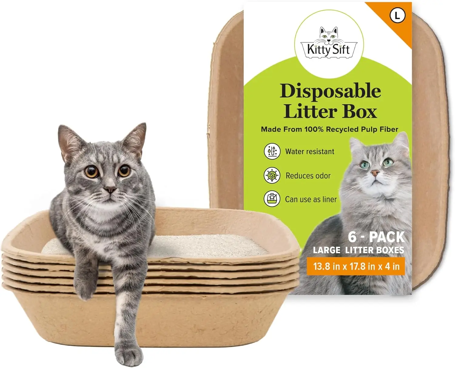 

Large Disposable Cat Litter Box, 6-Pack for Travel & Home, Durable Portable Eco-Friendly Odor Control