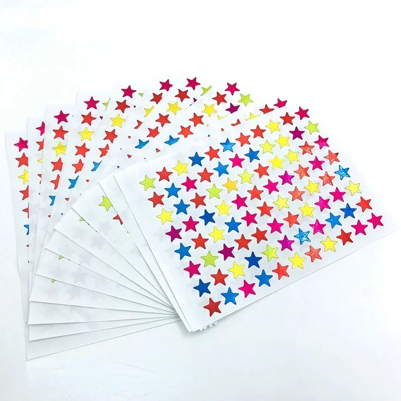 10sheets/Bag Color Star Sticker Stamping Five Pointed Star Sticker Student\'s Reward Sticker Teacher Praise Label 9.5*12.5CM