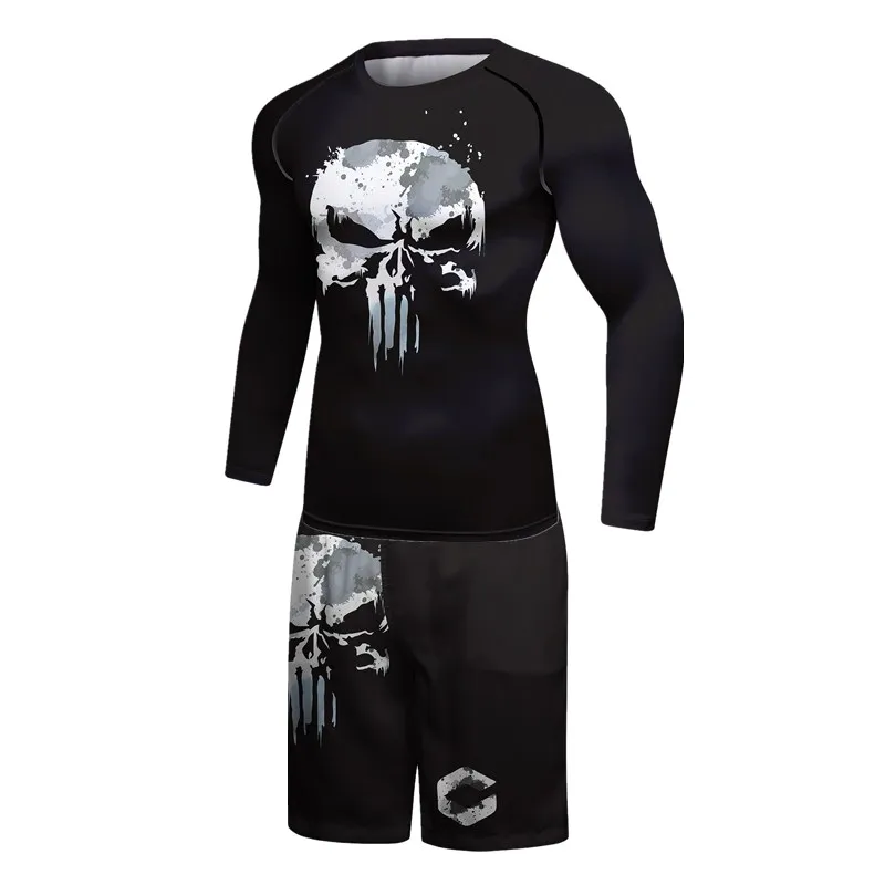 2022 Boxing Compression 3d Skull Printing Sets Mma Rashguard Men Jiu Jitsu Jerseys Fitness Sport Pants Gym Muay Thai Shorts