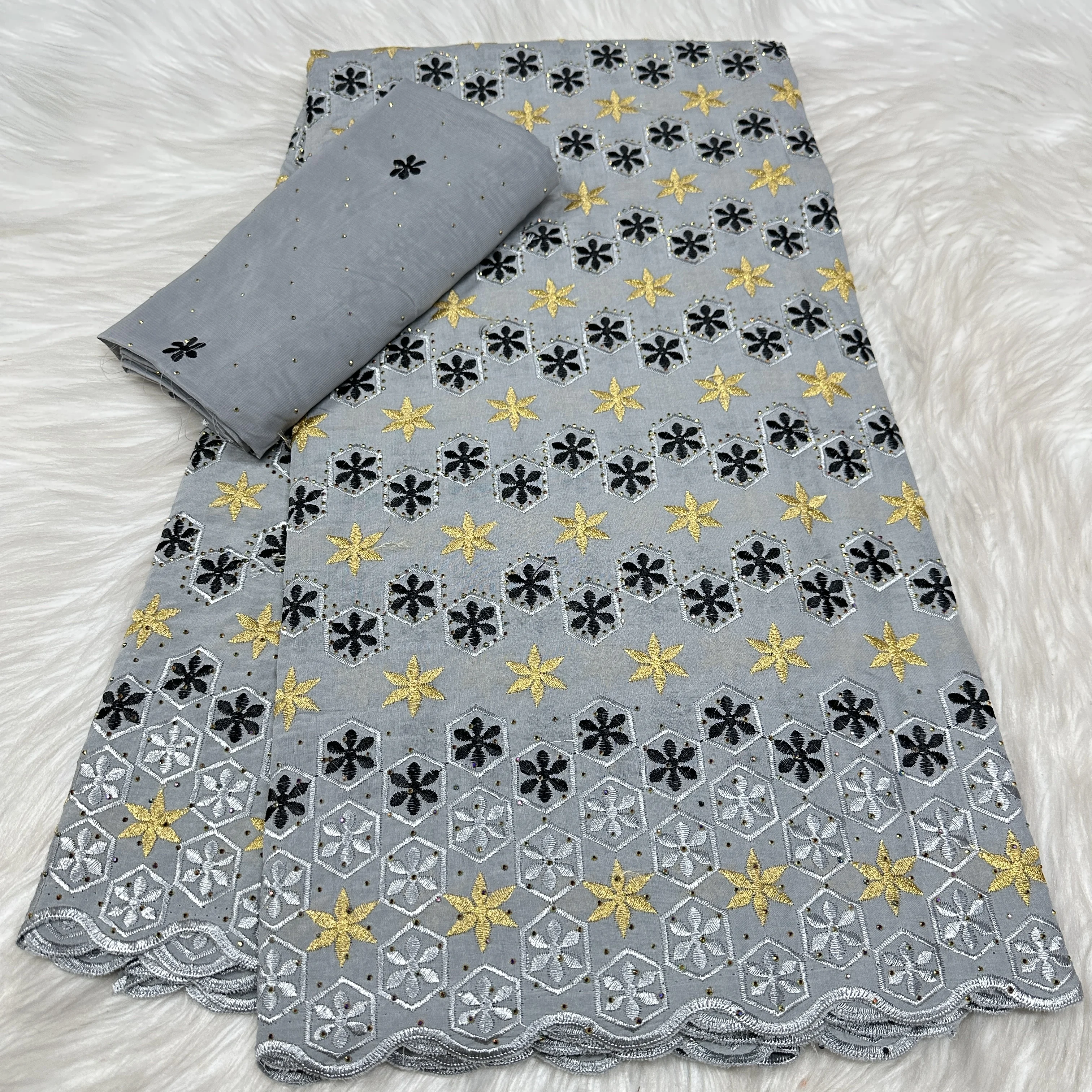 

Модная хлопковая швейцарская вуаль, кружевная ткань, высокое качество, нигерийская женская вечерняя каменная вышивка, африканская кружевная ткань 2 + 5 ярдов