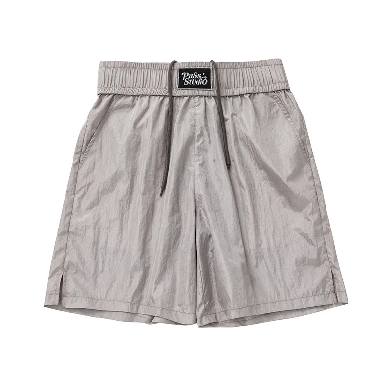 와이드 허리밴드 디자인 스포츠 캐주얼 반바지 여름 신상 메탈 텍스처 살짝 주름진 트렌디 루즈핏 5부 팬츠 스웨트 ‌   JK82로 번역하세요