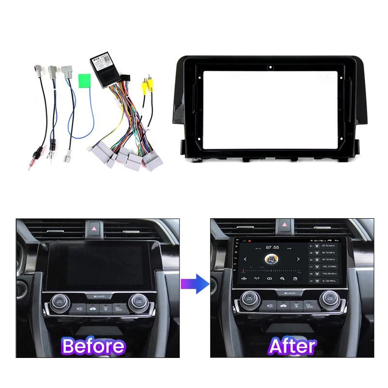Car Radio Bezel Frame for Honda Civic 2015-2020 Model Dashboard Single Frame Cable Panel Bezel Kit for Radio Main Frame