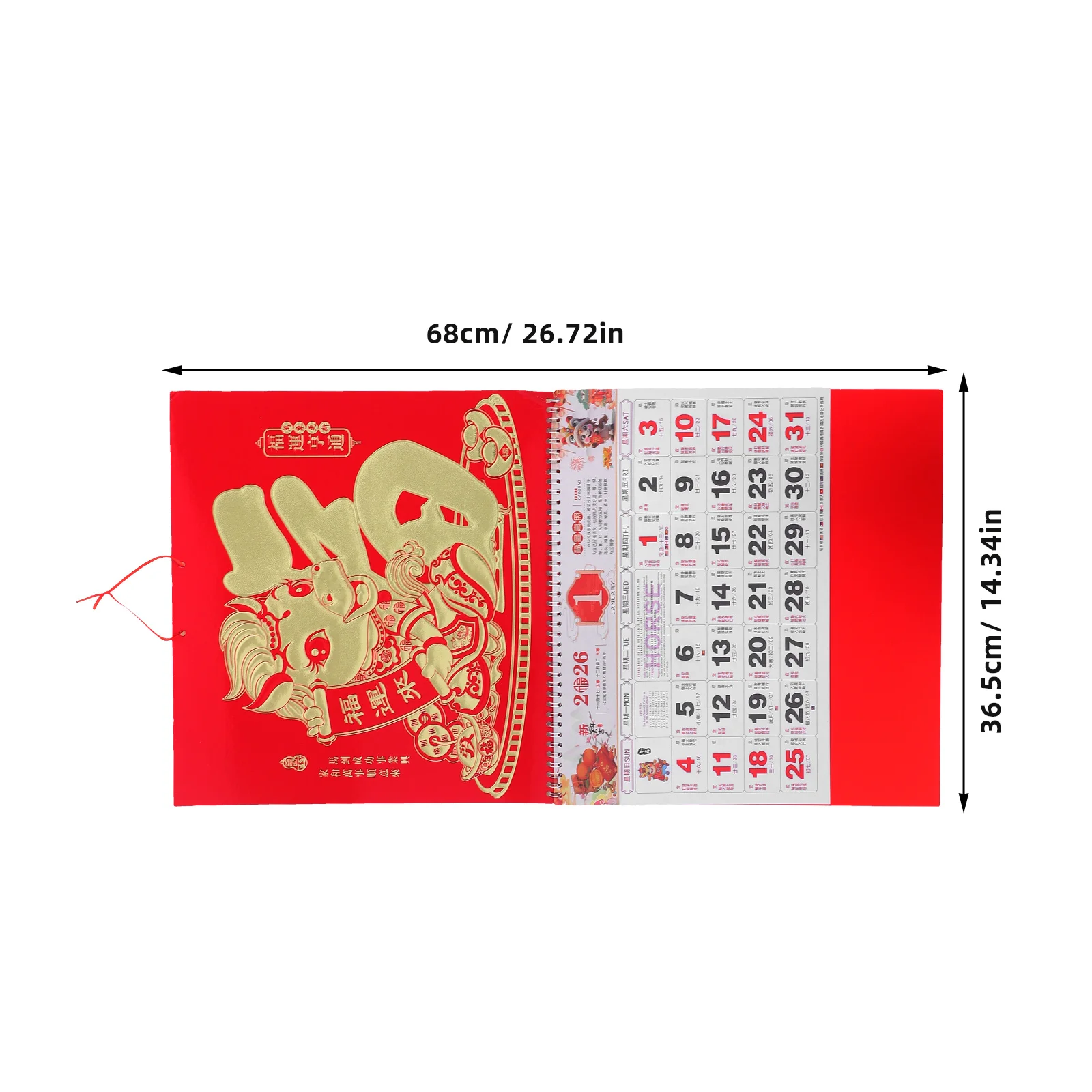 2026 Year Of Horse Gold Foil Hanging Calendar Sturdy Paper Chinese Lunar Wall Calendar For Home Office Monthly Planner With